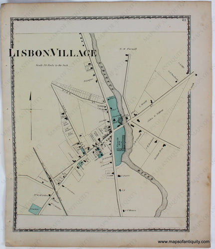 Antique-Map-Lisbon-Village-Androscoggin-Co.-County-Maine-Town-Towns-Sanford-Everts-1873-1870s-1800s-Mid-Late-19th-Century-Maps-of-Antiquity