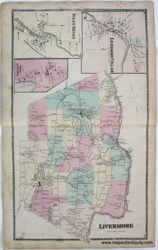 Antique-Map-Livermore-Village-West-Minot-North-Androscoggin-Co.-County-Maine-Town-Towns-Sanford-Everts-1873-1870s-1800s-Mid-Late-19th-Century-Maps-of-Antiquity