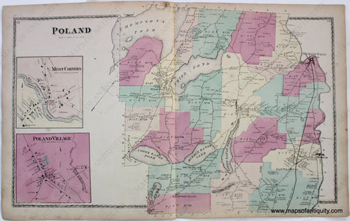 Antique-Map-Poland-Minot-Corners-Village-Androscoggin-Co.-County-Maine-Town-Towns-Sanford-Everts-1873-1870s-1800s-Mid-Late-19th-Century-Maps-of-Antiquity