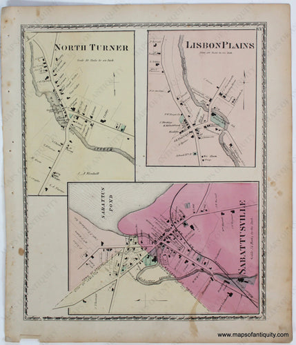 Antique-Map-North-Turner-Lisbon-Plains-Sabattusville-Androscoggin-Co.-County-Maine-Town-Towns-Sanford-Everts-1873-1870s-1800s-Mid-Late-19th-Century-Maps-of-Antiquity