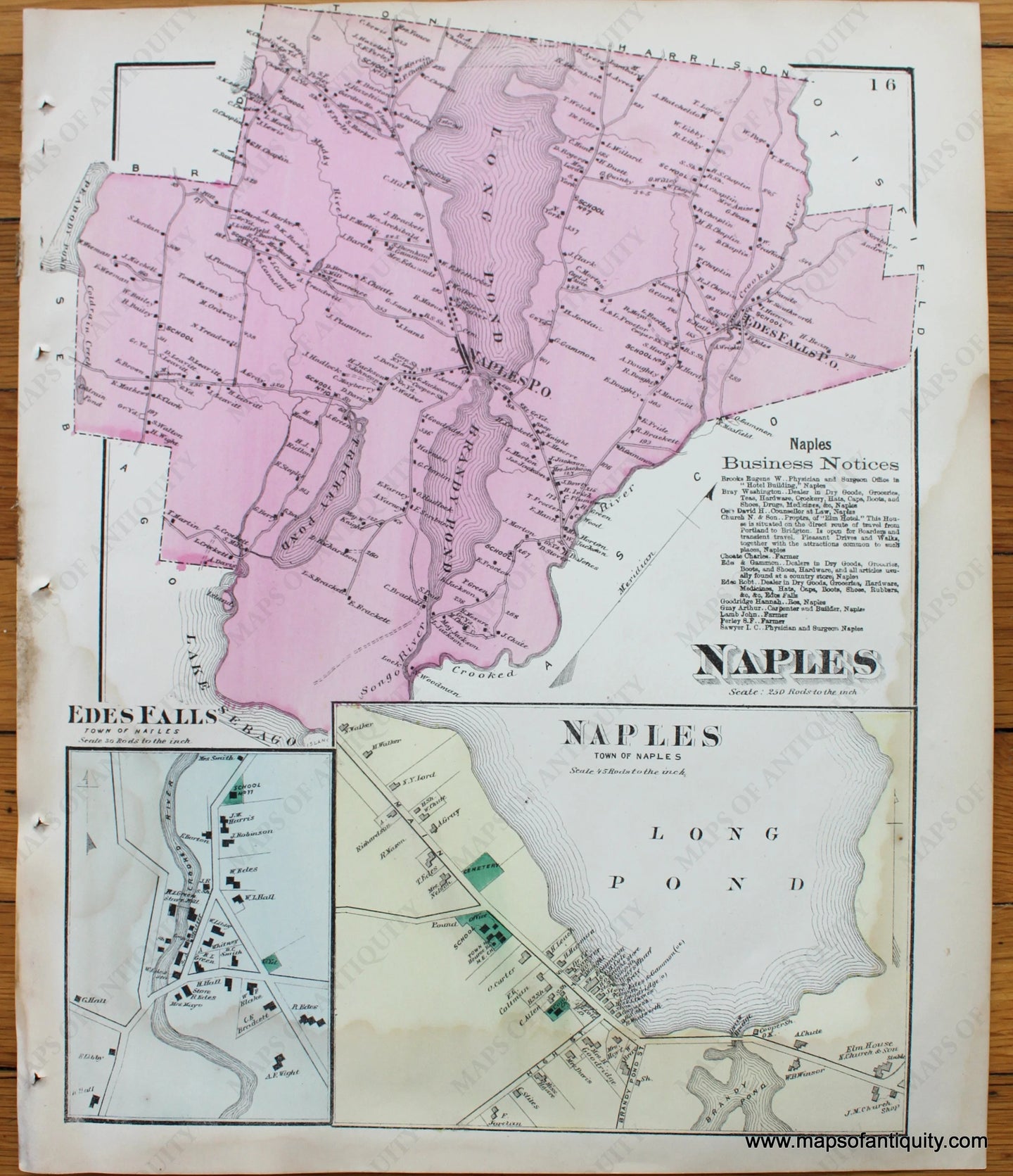 Antique-Map-Town-City-Village-Naples-Cumberland-County-Maine-Beers-1871-1870s-1800s-Mid-Late-19th-Century-Maps-of-Antiquity