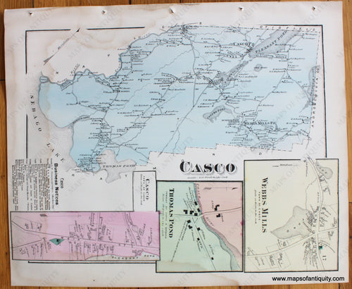 Antique-Map-Town-City-Village-Casco-Cumberland-County-Maine-Beers-1871-1870s-1800s-Mid-Late-19th-Century-Maps-of-Antiquity