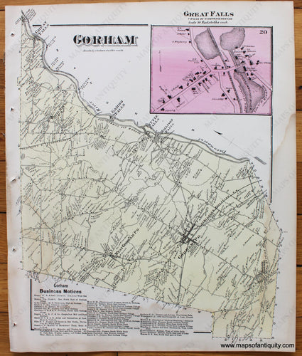 Antique-Map-Town-City-Village-Gorham-Cumberland-County-Maine-Beers-1871-1870s-1800s-Mid-Late-19th-Century-Maps-of-Antiquity