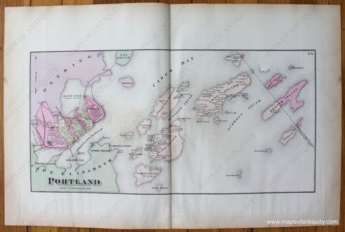 Antique-Map-Town-City-Village-Portland-Cumberland-County-Maine-Beers-1871-1870s-1800s-Mid-Late-19th-Century-Maps-of-Antiquity