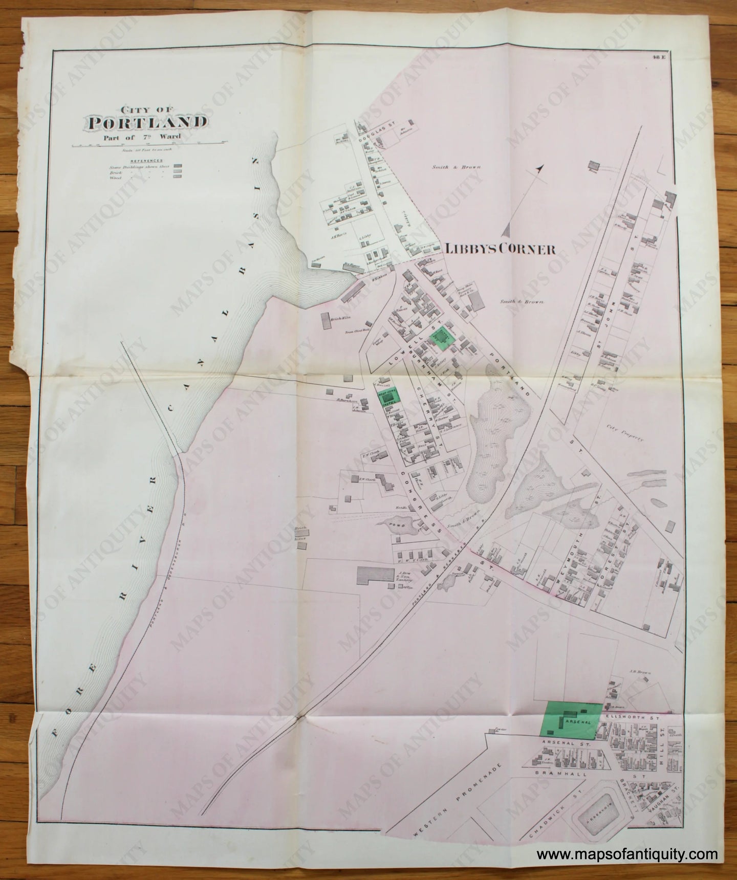 Antique-Map-Town-City-Portland-Portion-Part-of-7th-Ward-Cumberland-County-Maine-Beers-1871-1870s-1800s-Mid-Late-19th-Century-Maps-of-Antiquity