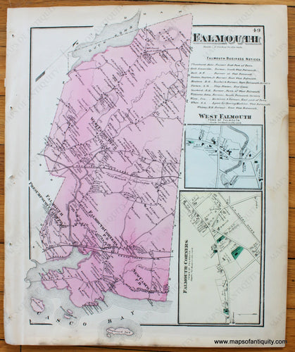 Antique-Map-Town-City-Village-Falmouth-West-Corners-Cumberland-County-Maine-Beers-1871-1870s-1800s-Mid-Late-19th-Century-Maps-of-Antiquity