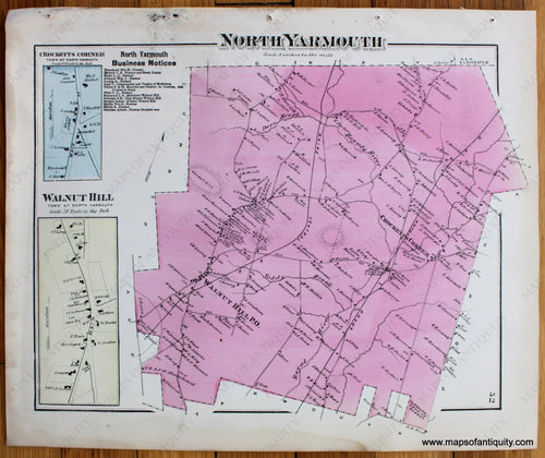 Antique-Map-Town-City-Village-North-Yarmouth-Crocketts-Corner-Walnut-Hill-Cumberland-County-Maine-Beers-1871-1870s-1800s-Mid-Late-19th-Century-Maps-of-Antiquity