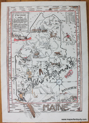 Antique-Pictorial-Map-Maine-1945-A.D.-Phillips-Maine-1900s-20th-century-Maps-of-Antiquity