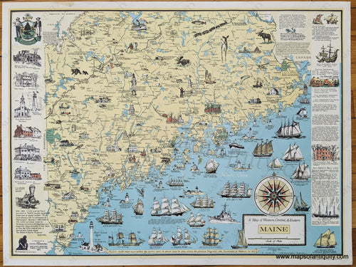 Genuine Map-A Map of Western, Central, & Eastern Maine-1988-Ruth Rhodes Lepper-Maps-Of-Antiquity-1800s-19th-century