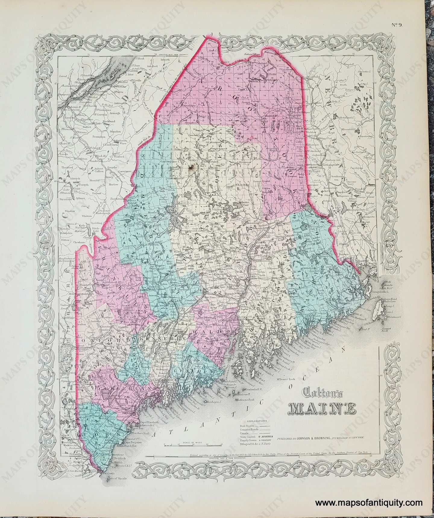 Genuine-Antique-Map-Coltons-Maine-1859-Colton-Maps-Of-Antiquity