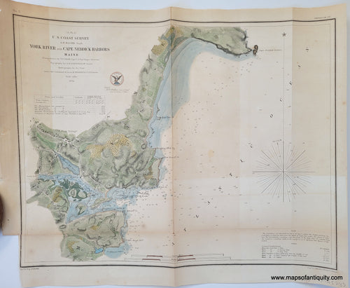 Genuine-Antique-Report-Chart-York-River-and-Cape-Neddick-Harbors-Maine-1854-US-Coast-Survey-Maps-Of-Antiquity