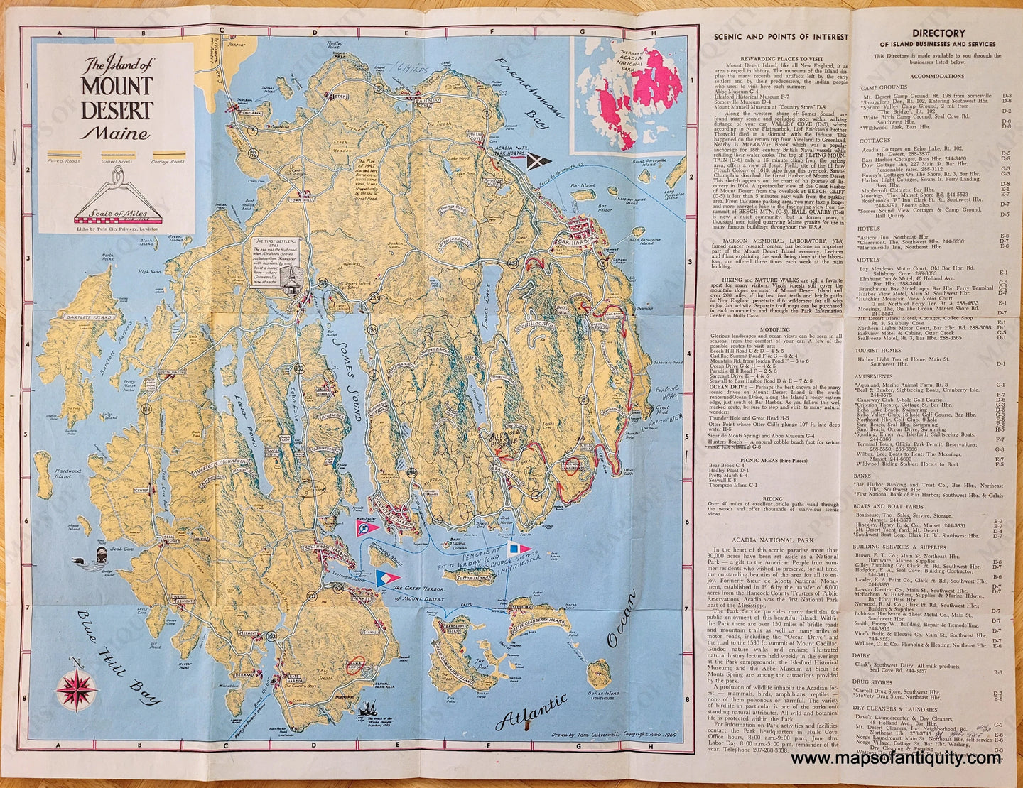 Genuine-Vintage-Map-The-Island-of-Mount-Desert-Maine-1969-Culverwell-Maps-Of-Antiquity