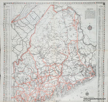 Load image into Gallery viewer, Vintage 1935 Map of Maine with red  and black road lines on a white background
