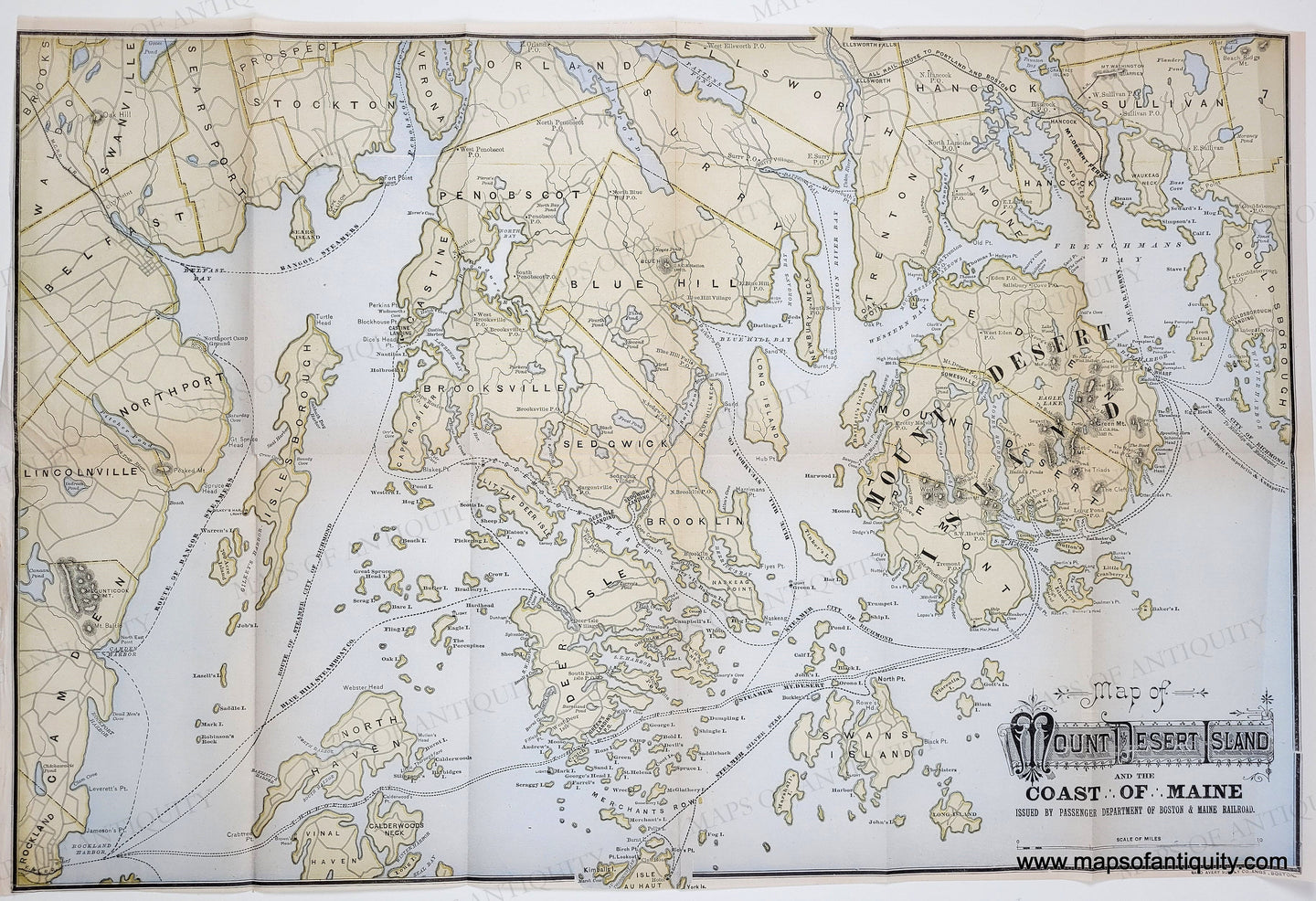 Genuine-Antique-Map-Map-of-Mount-Desert-Island-and-the-Coast-of-Maine-1887-Rand-Avery-Supply-Co--Maps-Of-Antiquity