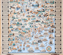 Load image into Gallery viewer, Original old map in a vibrant pictorial style with bright colors of blue, orange, green. Genuine-Vintage-Map-A-Romance-Map-of-the-State-of-Maine-1936-Greene-Fowler-and-Dodge-Maps-Of-Antiquity
