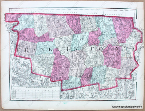 1871 - Franklin County Massachusetts. Antique Map Hand-Colored