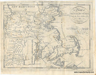 Antique map of Massachusetts from 1796 with early county boundaries and towns.