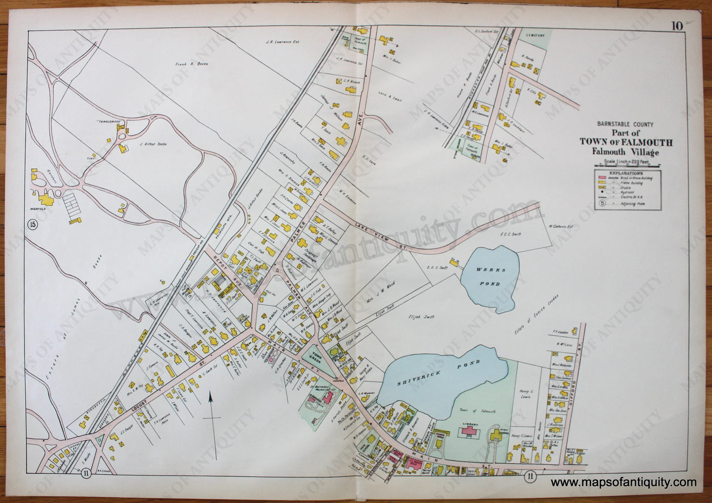 Antique-Hand-Colored-Map-Part-of-Town-of-Falmouth---Falmouth-Village-(MA)-Massachusetts-Cape-Cod-and-Islands-1906-Walker-Maps-Of-Antiquity