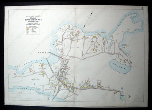 Antique-Hand-Colored-Map-Part-of-Town-of-Bourne---Buzzards-Bay-(MA)-Massachusetts-Cape-Cod-and-Islands-1906-Walker-Maps-Of-Antiquity