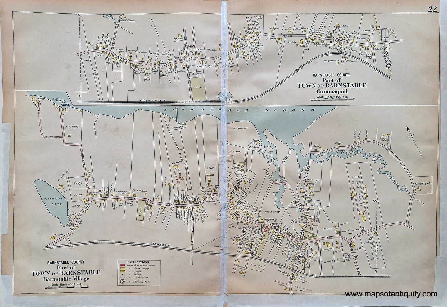 Antique-Hand-Colored-Map-Part-of-Town-of-Barnstable---Barnstable-Village-Cummaquid-Sheet-22-(MA)-Massachusetts-Cape-Cod-and-Islands-1906-Walker-Maps-Of-Antiquity