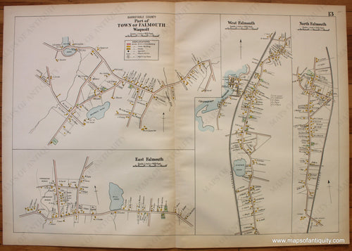 Antique-Hand-Colored-Map-Part-of-Town-of-Falmouth-Page-13-(MA)-Massachusetts-Cape-Cod-and-Islands-1906-Walker-Maps-Of-Antiquity