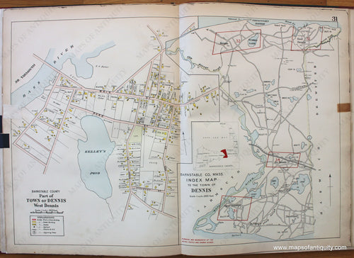 Antique-Hand-Colored-Map-Index-Map-to-the-Town-of-Dennis-West-Dennis-Page-31-Massachusetts-Cape-Cod-and-Islands-1906-Walker-Maps-Of-Antiquity