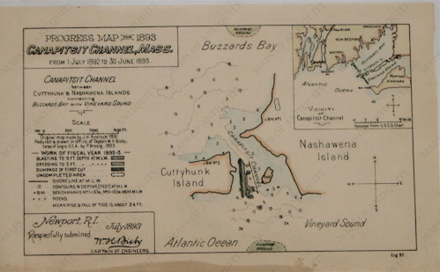 Antique-Nautical-Chart-Progress-Map-for-1893-Canapitsit-Channel--Cape-Cod-and-Islands-1893-U.-S.-Coast-and-Geodetic-Survey-Maps-Of-Antiquity