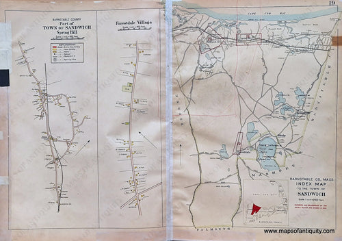 Antique-Hand-Colored-Map-Sandwich-Index-Map-Forestdale-Spring-Hill-Page-19-(MA)-Massachusetts-Cape-Cod-and-Islands-1906-Walker-Maps-Of-Antiquity