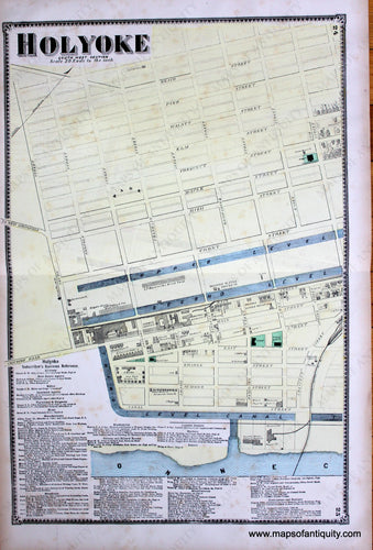 Antique-Hand-Colored-Map-Holyoke-Southwest-Section-pp.-24-25-(MA)-Massachusetts-Hampden-County-1870-Beers-Ellis-and-Soule-Maps-Of-Antiquity