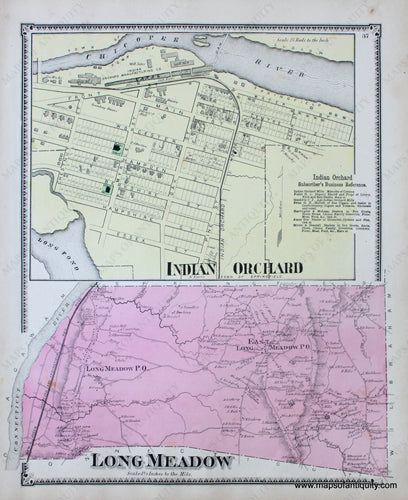 Antique-Hand-Colored-Map-Indian-Orchard-Long-Meadow-p.-37-(MA)-Massachusetts-Hampden-County-1870-Beers-Ellis-and-Soule-Maps-Of-Antiquity