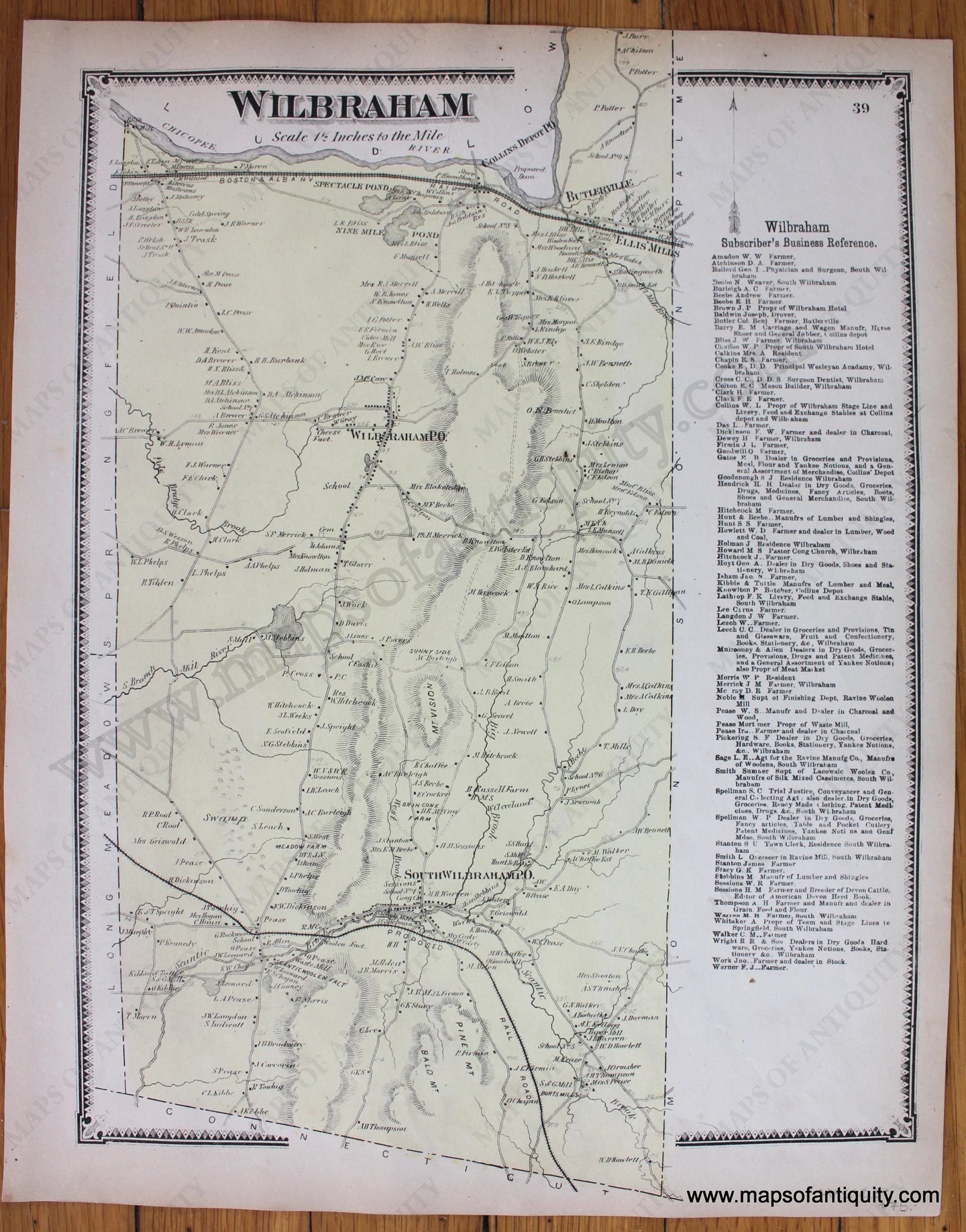 Antique-Map-Wilbraham-p.-39-MA-Massachuestts-1870-Beers-Ellis-Soule-1800s-19th-century