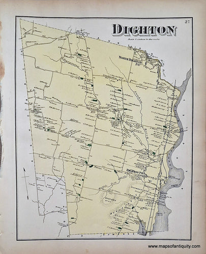 Antique-Hand-Colored-Map-Dighton-p.-27-(MA)-******-Massachusetts-Bristol-County-1871-Beers-Maps-Of-Antiquity