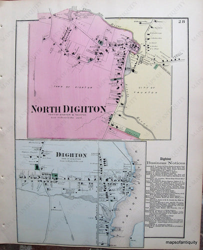 Antique-Hand-Colored-Map-North-Dighton-Dighton-p.-28-(MA)-Massachusetts-Bristol-County-1871-Beers-Maps-Of-Antiquity