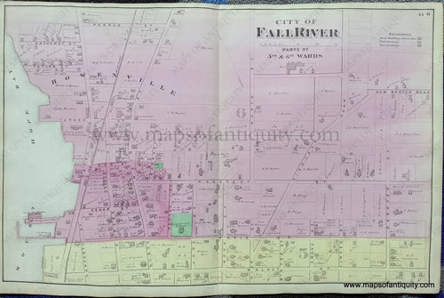 Antique-Hand-Colored-Map-City-of-Fall-River-Parts-of-5th-and-6th-Wards-p.-35B-(MA)--Massachusetts-Bristol-County-1871-Beers-Maps-Of-Antiquity