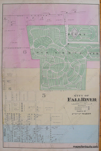 Antique-Hand-Colored-Map-City-of-Fall-River-Parts-of-4th-5th-and-6th-Wards-p.-35C-(MA)-Massachusetts-Bristol-County-1871-Beers-Maps-Of-Antiquity