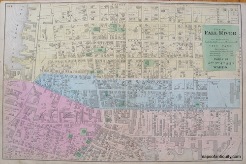 Antique-Hand-Colored-Map-City-of-Fall-River-Parts-of-2nd-3rd-4th-and-5th-Wards-p.-35E-(MA)-Massachusetts-Bristol-County-1871-Beers-Maps-Of-Antiquity