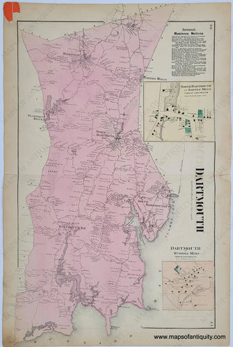 Antique-Hand-Colored-Map-Dartmouth-Smith-Mills-Town-Russells-Mills-Town-p.40-41---(MA)-**********-Massachusetts-Bristol-County-1871-Beers-Maps-Of-Antiquity