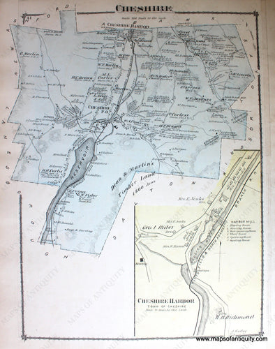 Antique-Hand-Colored-Map-Cheshire-and-Cheshire-Harbor-p.-41-(MA)-United-States-Northeast-1876-Beers-Maps-Of-Antiquity