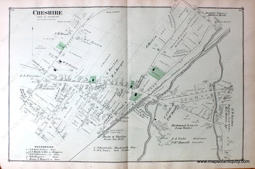 Antique-Hand-Colored-Map-Cheshire-pp.-39-40--(MA)-United-States-Northeast-1876-Beers-Maps-Of-Antiquity