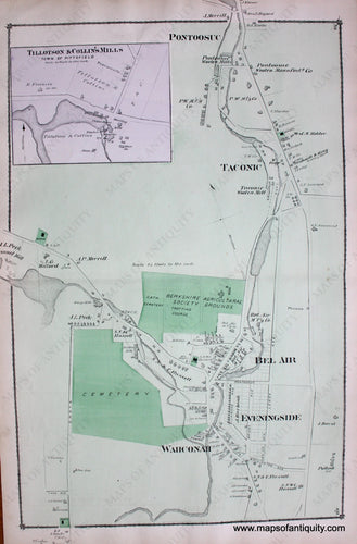 Antique-Hand-Colored-Map-Bel-Air-Eveningside-Wahconah-Taconic-Pontoosuc-Tillotson-and-Collin's-Mills-pp.59-60-(MA)-United-States-Northeast-1876-Beers-Maps-Of-Antiquity