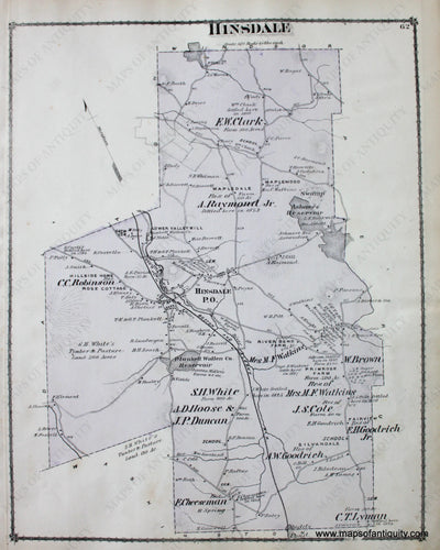 Antique-Hand-Colored-Map-Hinsdale-p.-62-(MA)-United-States-Northeast-1876-Beers-Maps-Of-Antiquity