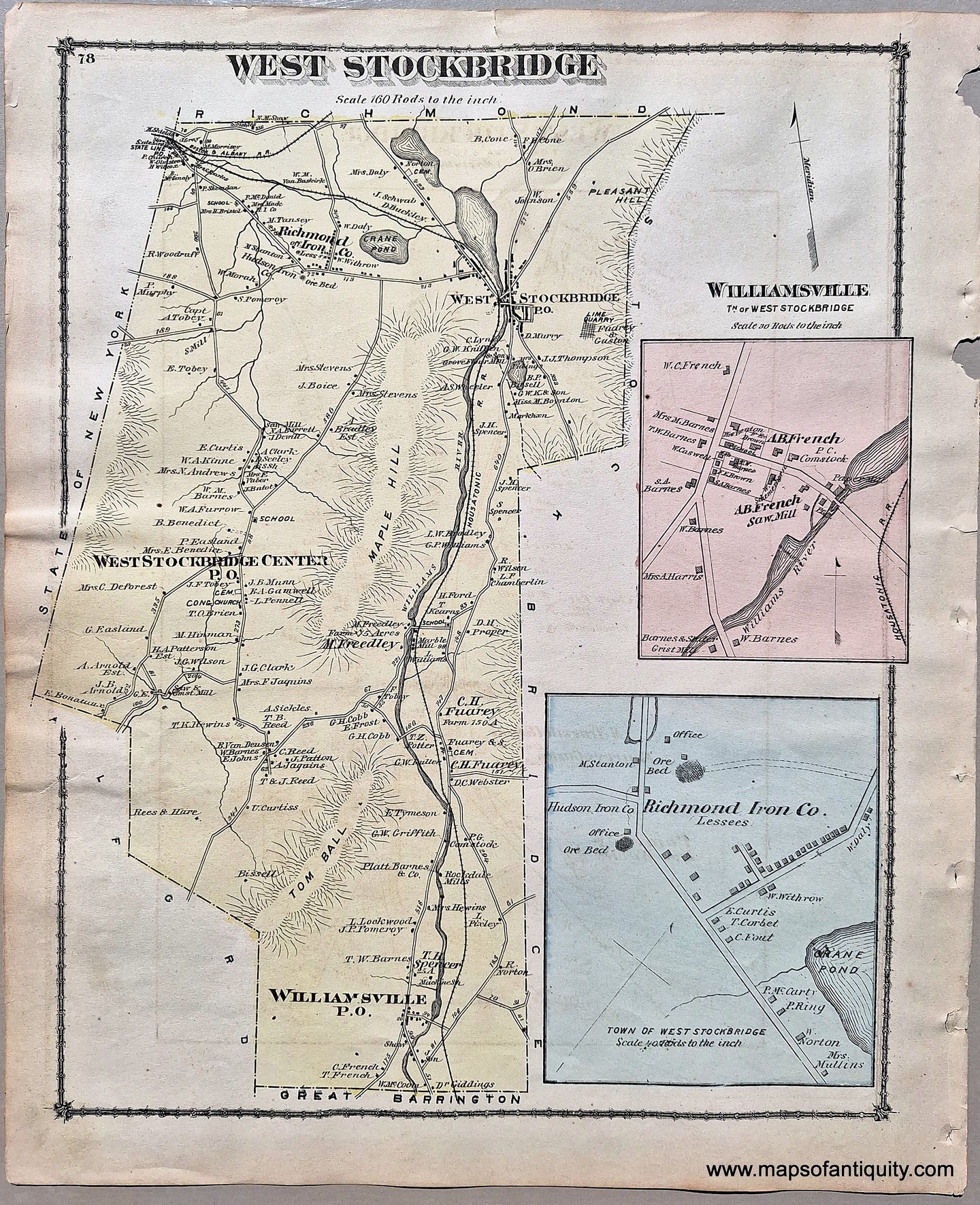 Antique-Hand-Colored-Map-West-Stockbridge-Williamsville-Richmond-Iron-Co.-p.-78-(MA)-Massachusetts-Berkshire-County-United-States-Northeast-1876-Beers-Maps-Of-Antiquity