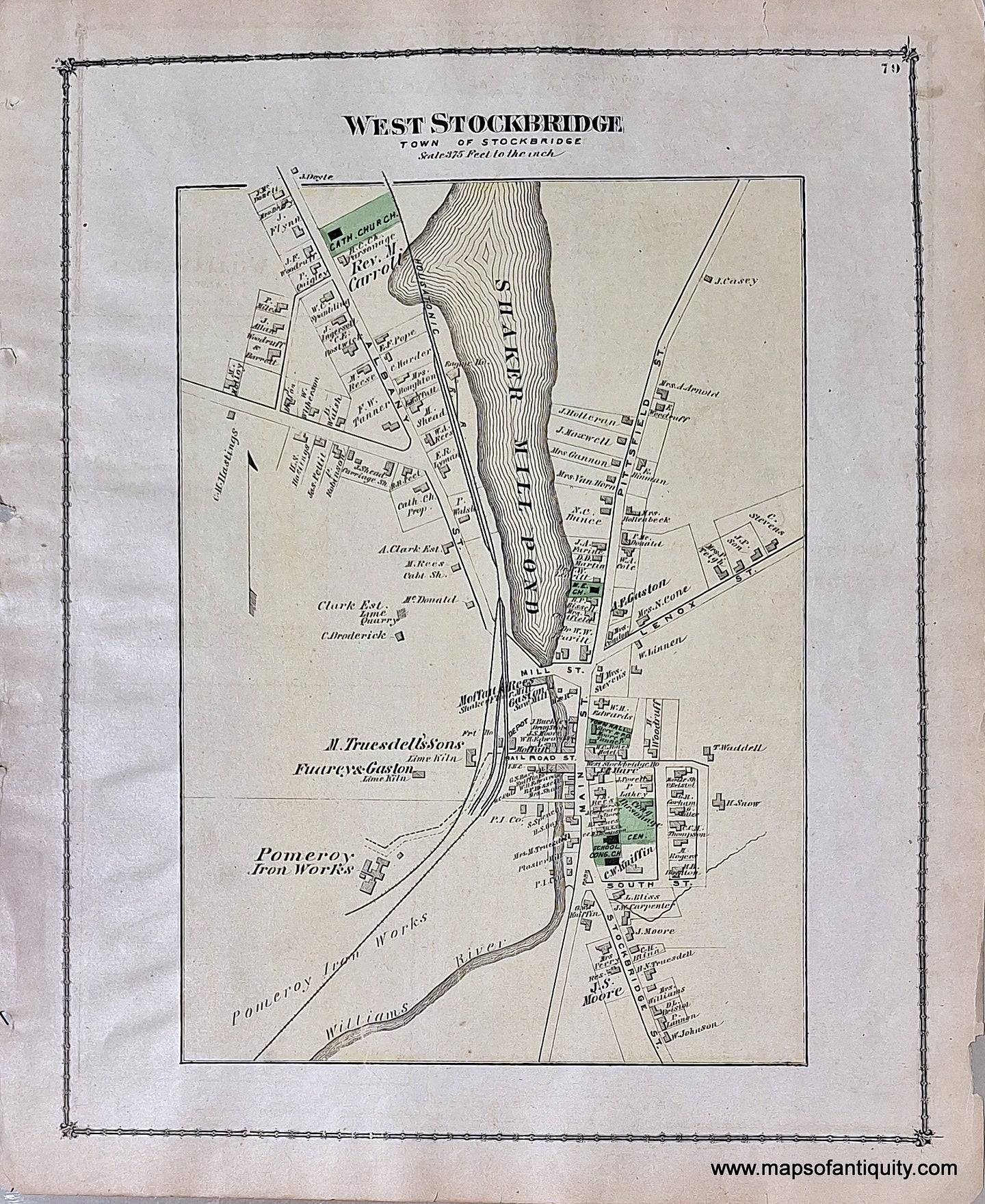 Antique-Hand-Colored-Map-West-Stockbridge-p.-79-(MA)-United-States-Northeast-1876-Beers-Maps-Of-Antiquity