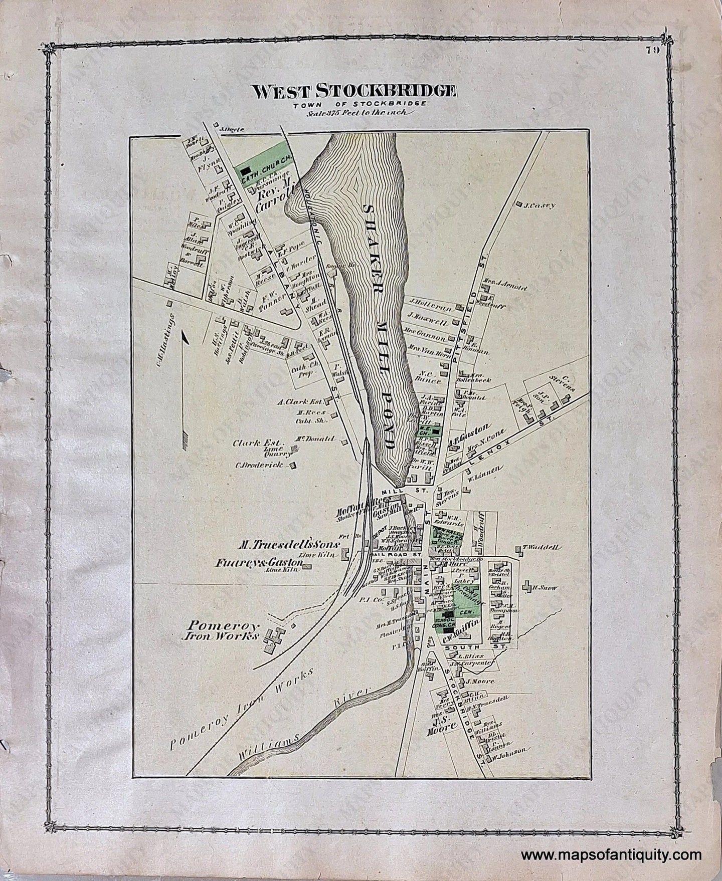 Antique-Hand-Colored-Map-West-Stockbridge-p.-79-(MA)-United-States-Northeast-1876-Beers-Maps-Of-Antiquity