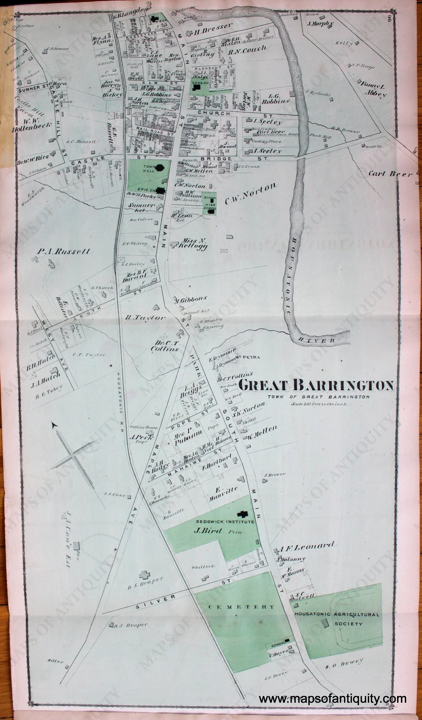 Antique-Hand-Colored-Map-Great-Barrington-pp.-96-98-(MA)-United-States-Northeast-1876-Beers-Maps-Of-Antiquity