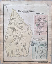 Load image into Gallery viewer, Antique map of Mount Washington in Berkshire County, Massachusetts. Hand-colored in yellow with inset maps in pink and blue showing Ashley Falls (pink with green cemeteries and schools) and sheffield Plain (blue with green cemeteries and schools). MAS1116-Antique-Map-Egremont-p-102-1876-Beers-Mount-Washington-MA-Mass-Massachusetts-Berkshire-County
