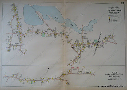 Antique-Hand-Colored-Map-South-Dennis-and-East-Brewster-(MA)-US-Massachusetts-Cape-Cod-and-Islands-1906-Walker-Maps-Of-Antiquity