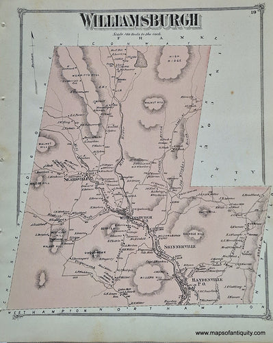 Antique-Hand-Colored-Map-Williamsburgh-p.-19-(MA)-Massachusetts-Hampshire-County-1873-Beers-Maps-Of-Antiquity