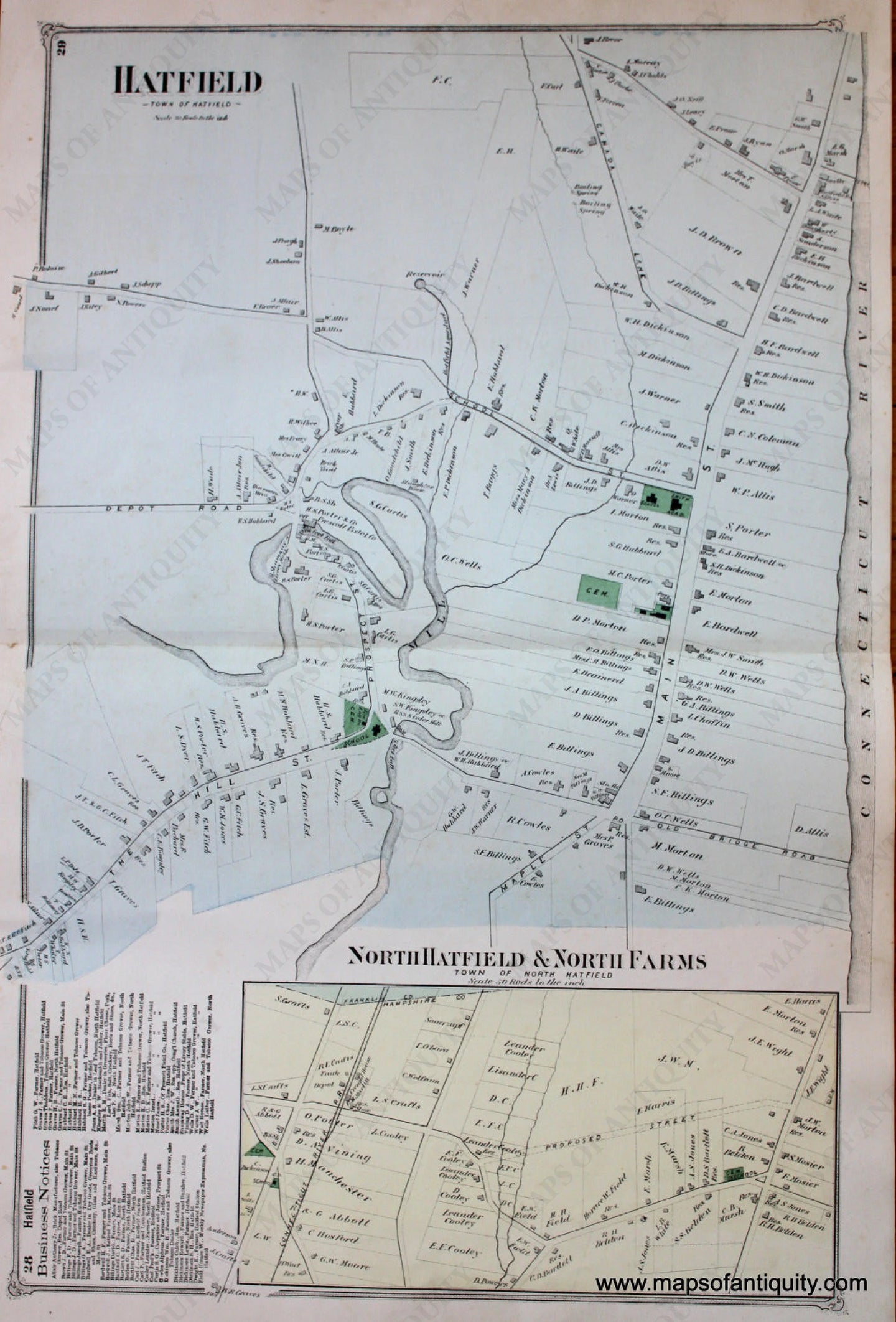 Antique-Hand-Colored-Map-Hatfield-North-Hatfield-and-North-Farms-pp.-28-29-(MA)-Massachusetts-Hampshire-County-1873-Beers-Maps-Of-Antiquity