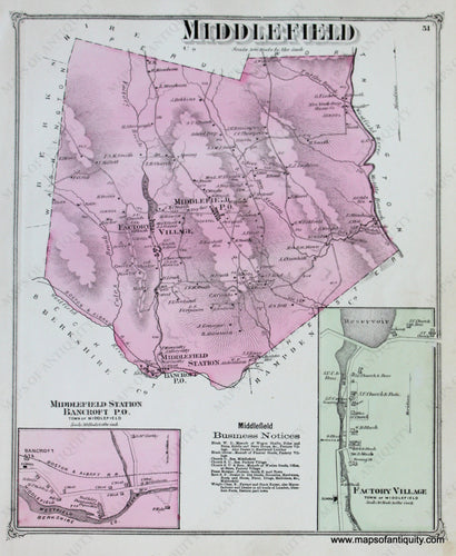 Antique-Hand-Colored-Map-Middlefield-p.-51-(MA)-Massachusetts-Hampshire-County-1873-Beers-Maps-Of-Antiquity